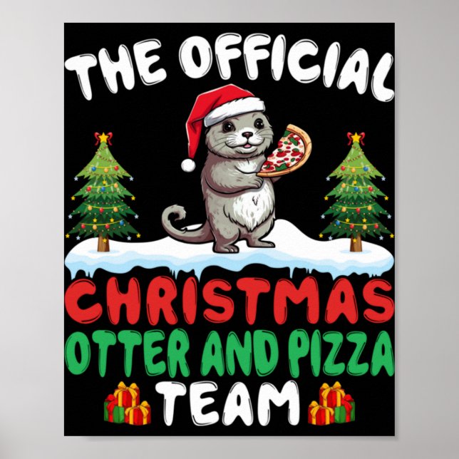 Póster Otter Eating Zza Santa Hat Xmas Light Christmas T  (Frente)