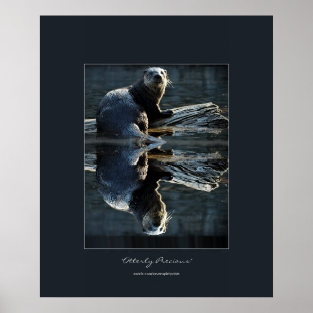 Póster Otter fluvial norteamericano en una foto de una la (Frente)