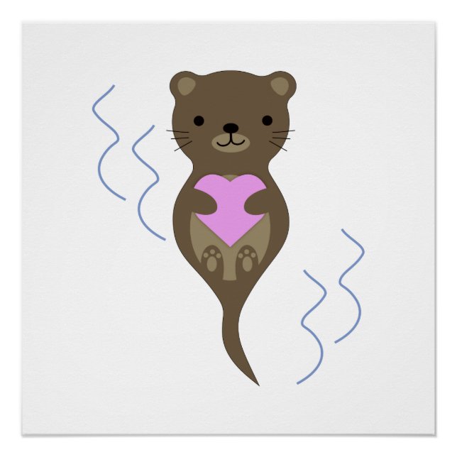 Póster Otter lindo abrazando un corazón rosado (Anverso)