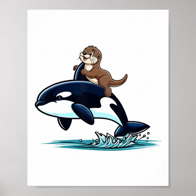 Póster Otter marino Riding Orca Costume Sea Animal Lover  (Frente)