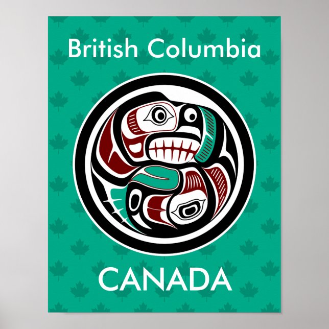 Póster Otter Salmon, gráfico negro rojo nativo americano (Frente)