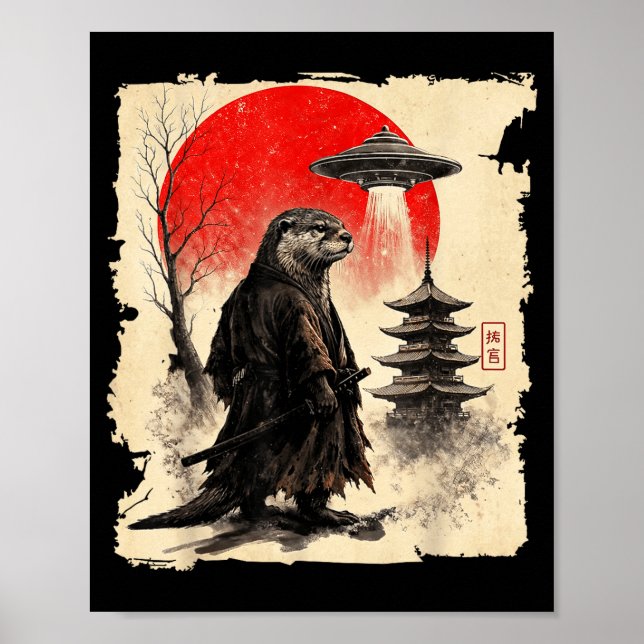 Póster Otter Samurai Retro Ufo Japanese Warrior Art Graph (Frente)