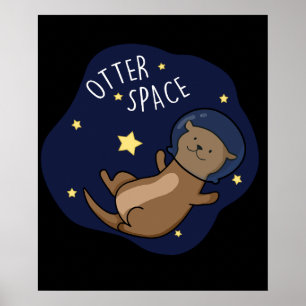 Póster Otter Space Funny Astronauta Otter Pun Dark BG
