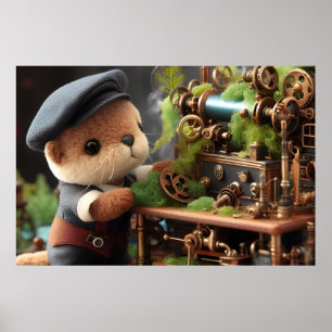 Póster Otter Steampunk Adorable funciona en maquinaria