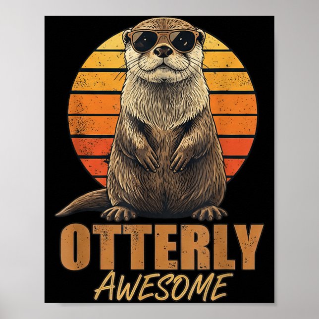 Póster Otterly Awesome Retro Sunset Sea Otter Lover Graph (Frente)