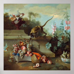 Póster Oudry Monkey Floral Painting