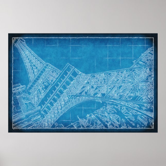 Póster ¡Oui! ¡Las Vegas! Blueprint de la Torre Eiffel (Frente)