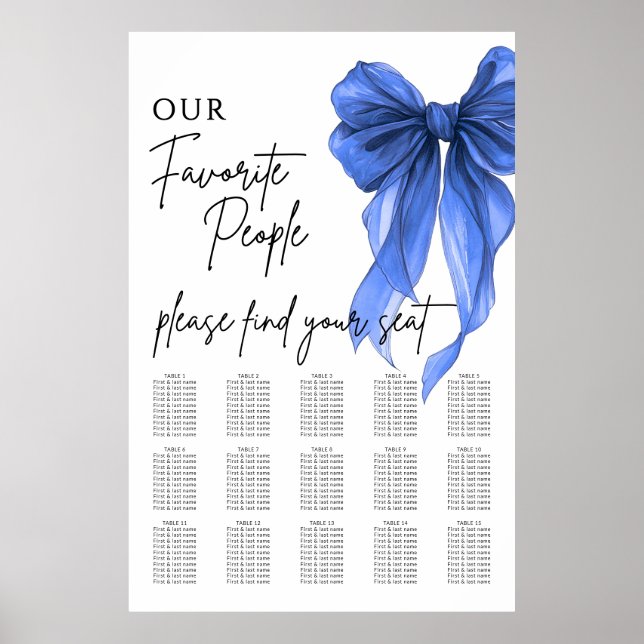 Póster Our Favorite People Bow Wedding Seating Chart (Frente)