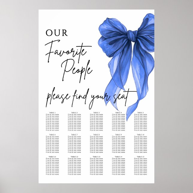 Póster Our Favorite People Bow Wedding Seating Chart (Frente)