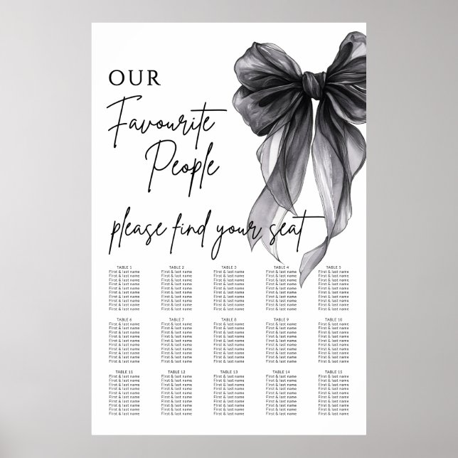 Póster Our Favourite People Bow Wedding Seating Chart (Frente)