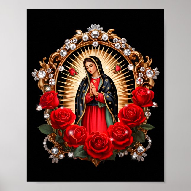 Póster Our Lady Guadalupe Saint Virgin Mary In Roses Flow (Frente)