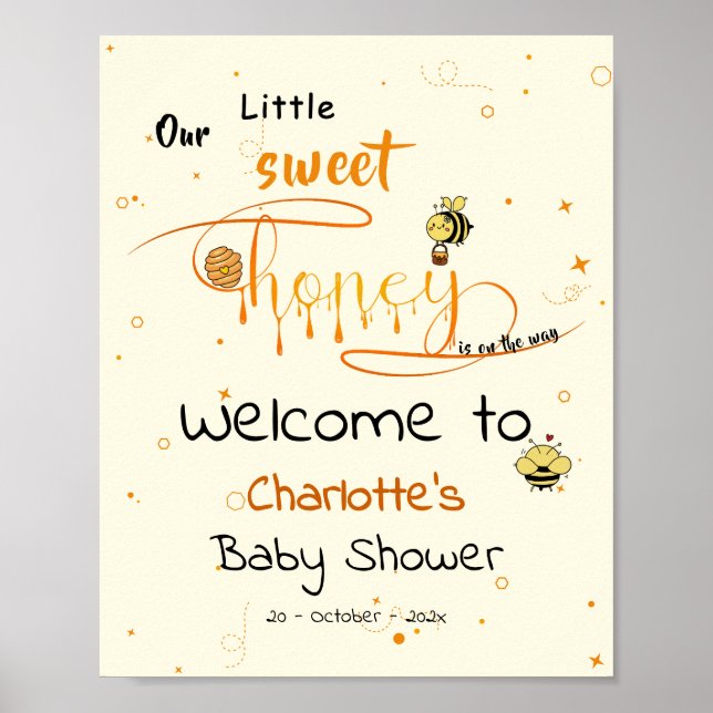 Póster Our Little Sweet Honey Is On The Way Baby Shower (Frente)