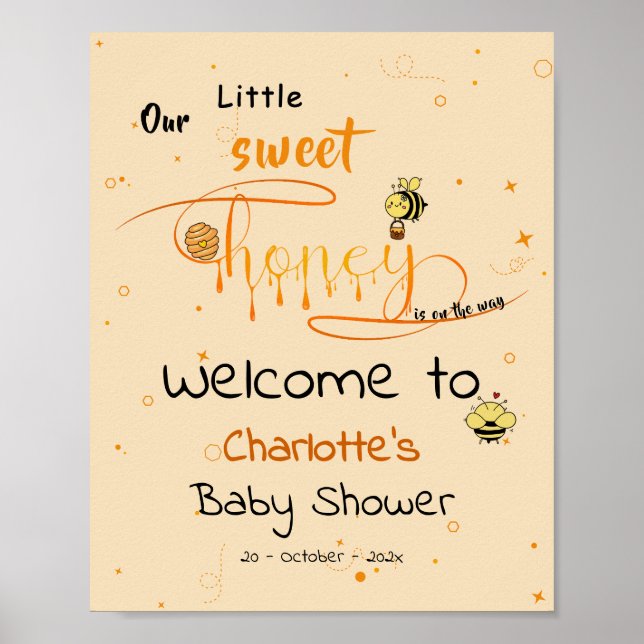Póster Our Little Sweet Honey Is On The Way Baby Shower (Frente)