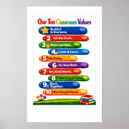 Póster Our Ten Classroom Values – 11x17 Landscape Poster