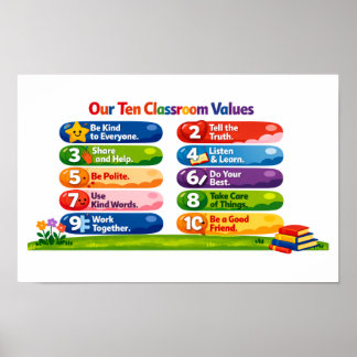 Póster Our Ten Classroom Values - 11x17 Landscape Poster