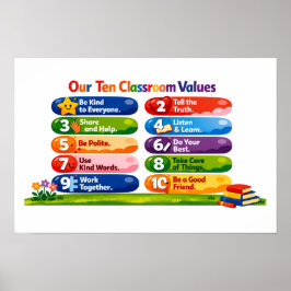 Póster Our Ten Classroom Values – 12×18 Landscape Poster