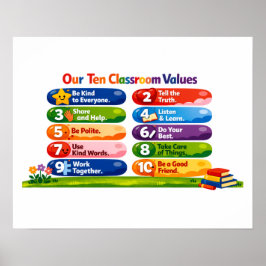 Póster Our Ten Classroom Values – 16x20 Landscape Poster