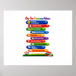 Póster Our Ten Classroom Values – 16x20 Landscape Poster