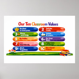 Póster Our Ten Classroom Values – 24×36 Landscape Poster