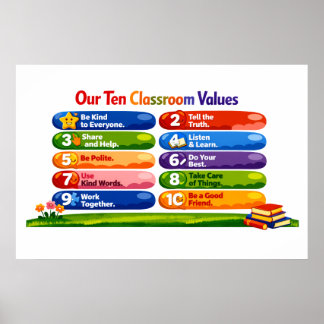 Póster Our Ten Classroom Values – 24×36 Landscape Poster