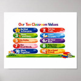 Póster Our Ten Classroom Values – 8.5×11 Landscape Poster