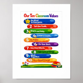 Póster Our Ten Classroom Values – 8.5×11 Portrait Poster