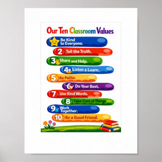 Póster Our Ten Classroom Values – 8.5×11 Portrait Poster