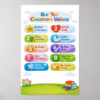 Póster Our Ten Classroom Values Poster  