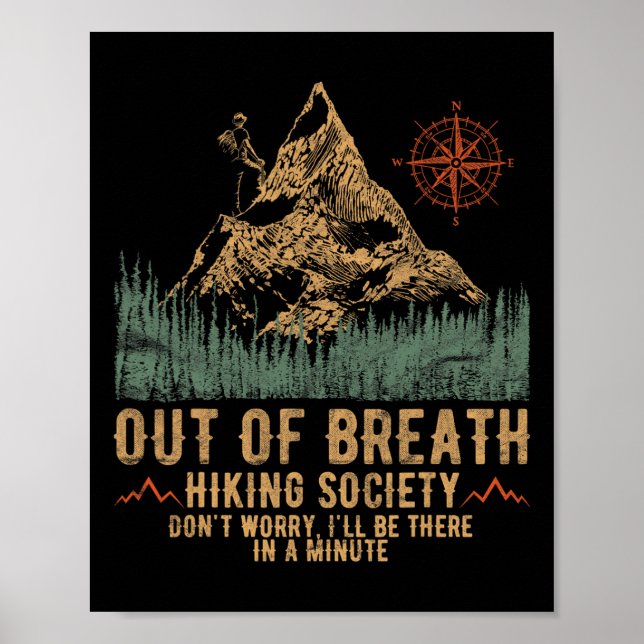 Póster Out Of Breath Hiking Society Funny Mountain Climbi (Frente)