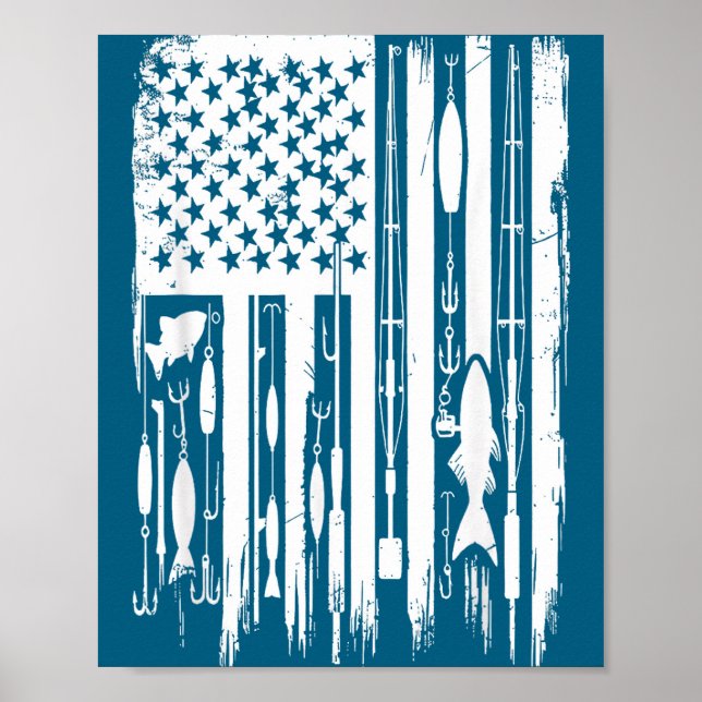 Póster Outdoor Fishing American Flag Fisherman Fish Lover (Frente)