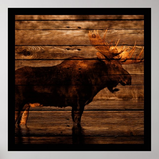 Póster outdoorsman distressed wood wildlife bull moose (Frente)
