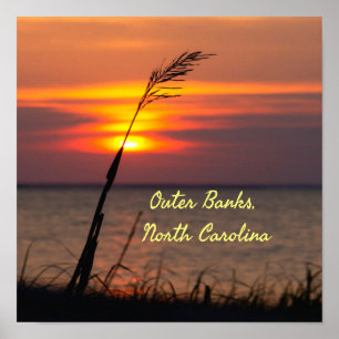 Póster Outer Banks North Carolina Beach Sunset Orange Sky