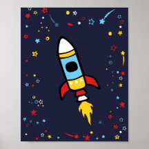 Outer Space decor, Rocket print 8x10