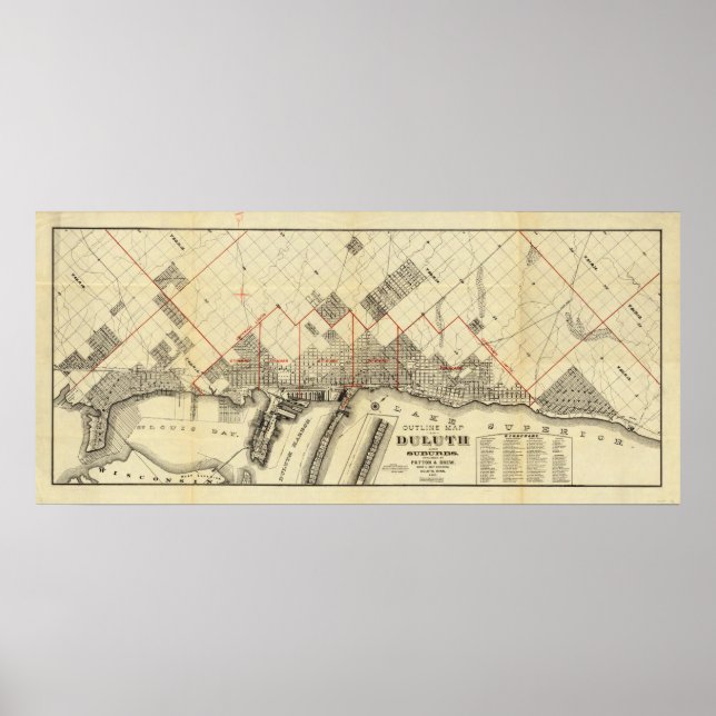 Póster Outline Map of Duluth and Suburbs (Frente)