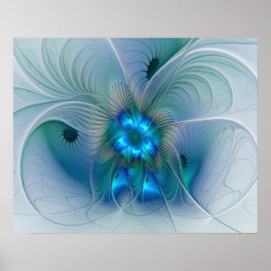 Póster Ovaciones de pie, fractal azul turquesa abstracto