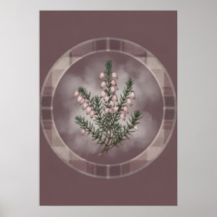 Póster oval botánico de tartán Mauve Heather