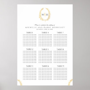 Póster Óvalo dorado negro boda de flores