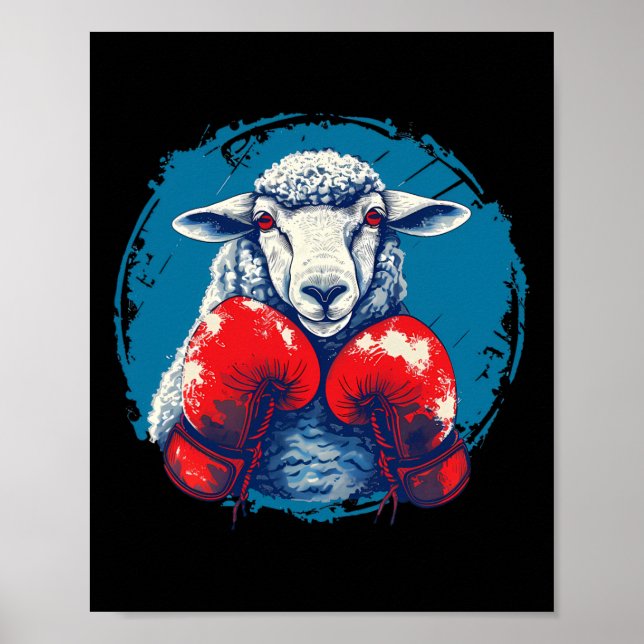 Póster Oveja Boxeadora Con Guantes De Boxeo Kickboxing Di (Frente)