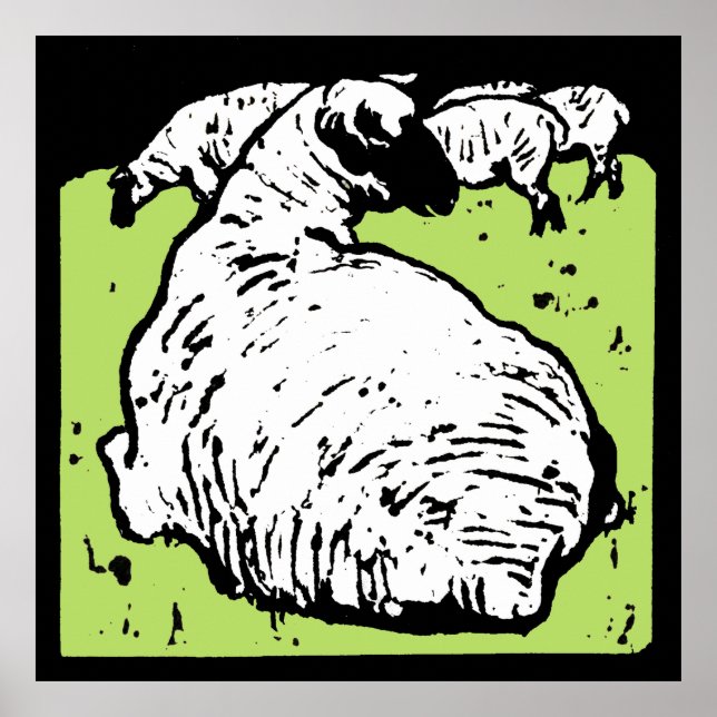 Póster Oveja de animales de la granja Woodcut de Victoria (Frente)
