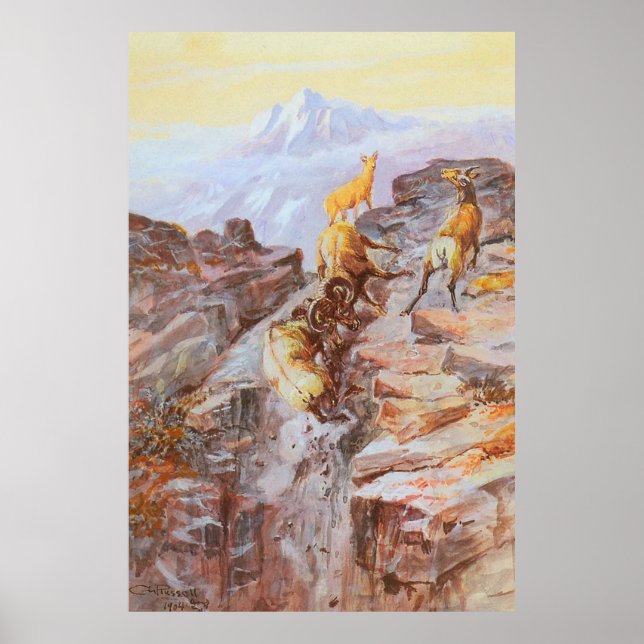 Póster Oveja de Cuerno Grande por Charles M Russell (Frente)