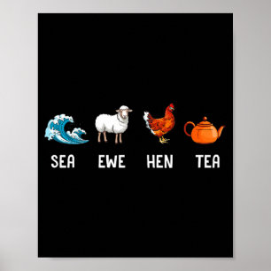 Póster Oveja de Mar Hembra de Pollo Té Chiste Divertido D