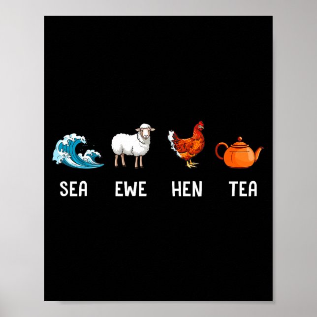 Póster Oveja de Mar Hembra de Pollo Té Chiste Divertido D (Frente)