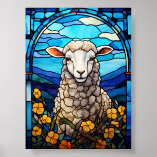 Póster Oveja de Vidrio Emplomado en una Pradera Primavera