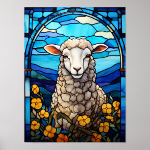 Póster Oveja de Vidrio Emplomado en una Pradera Primavera