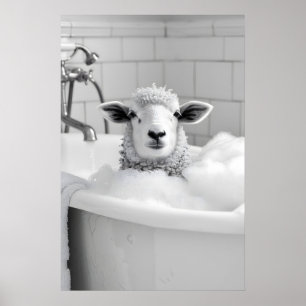 Póster Oveja Divertida en Bañera Imprimir Quirky Pared de