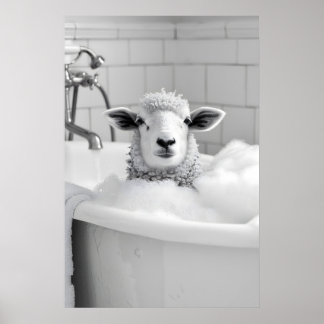 Póster Oveja Divertida en Bañera Imprimir Quirky Pared de