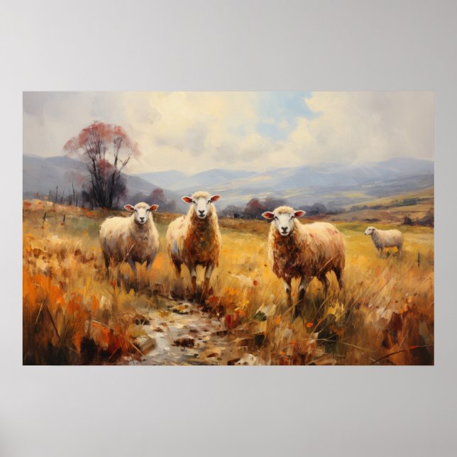 Póster Oveja en el Bella Artes Meadow (Frente)