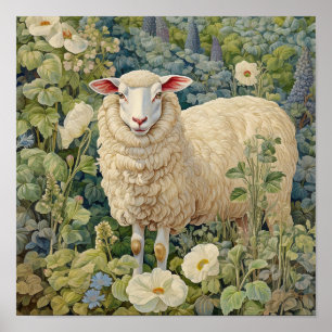 Póster Oveja en pintura de prados