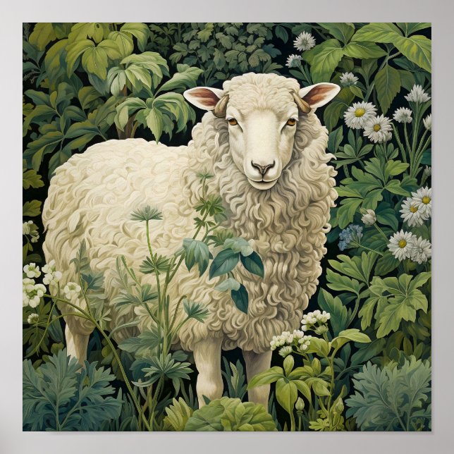 Póster Oveja en pintura de prados (Frente)
