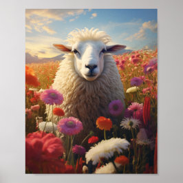 Póster Oveja en un campo de flores 🌺